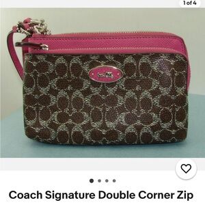 Coach Signature Wristlet - Brown and Pink
